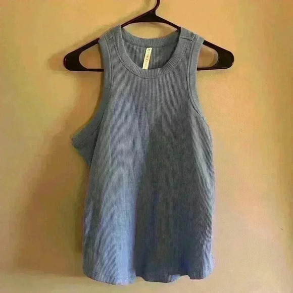 FABLETICS WOMENS HIGH NECK RIB BUILT IN BRA TANK ELEMENTAL BLUE - Picture 1 of 4